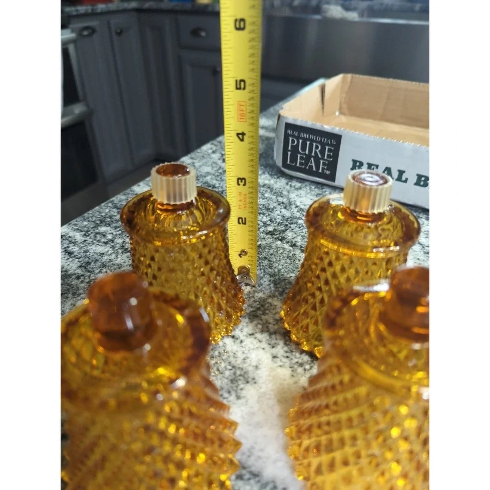 4 MCM HOMCO Diamond Point Votive Amber Peg Sconce Candle Holders Vintage